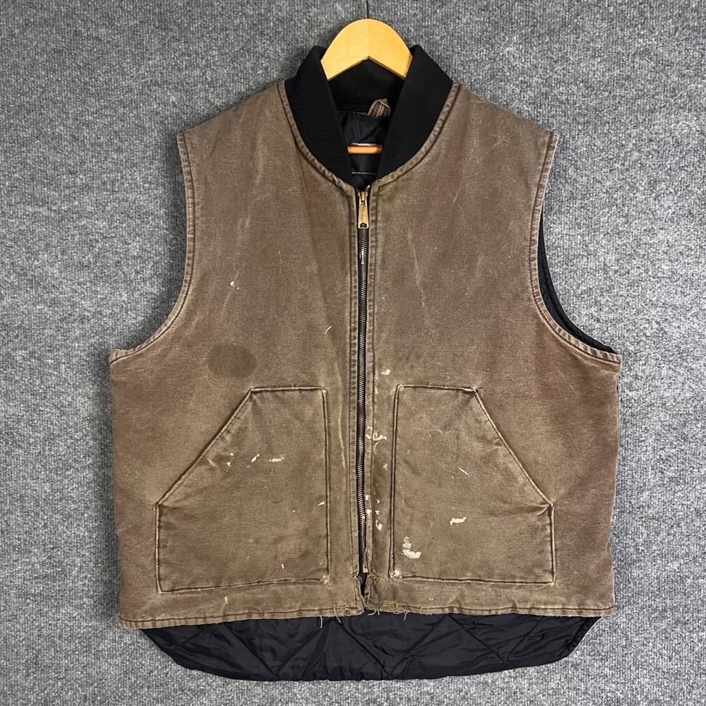 VINTAGE Carhartt Vest Mens XL Brown Fair Distressed Quilted Lined Canvas